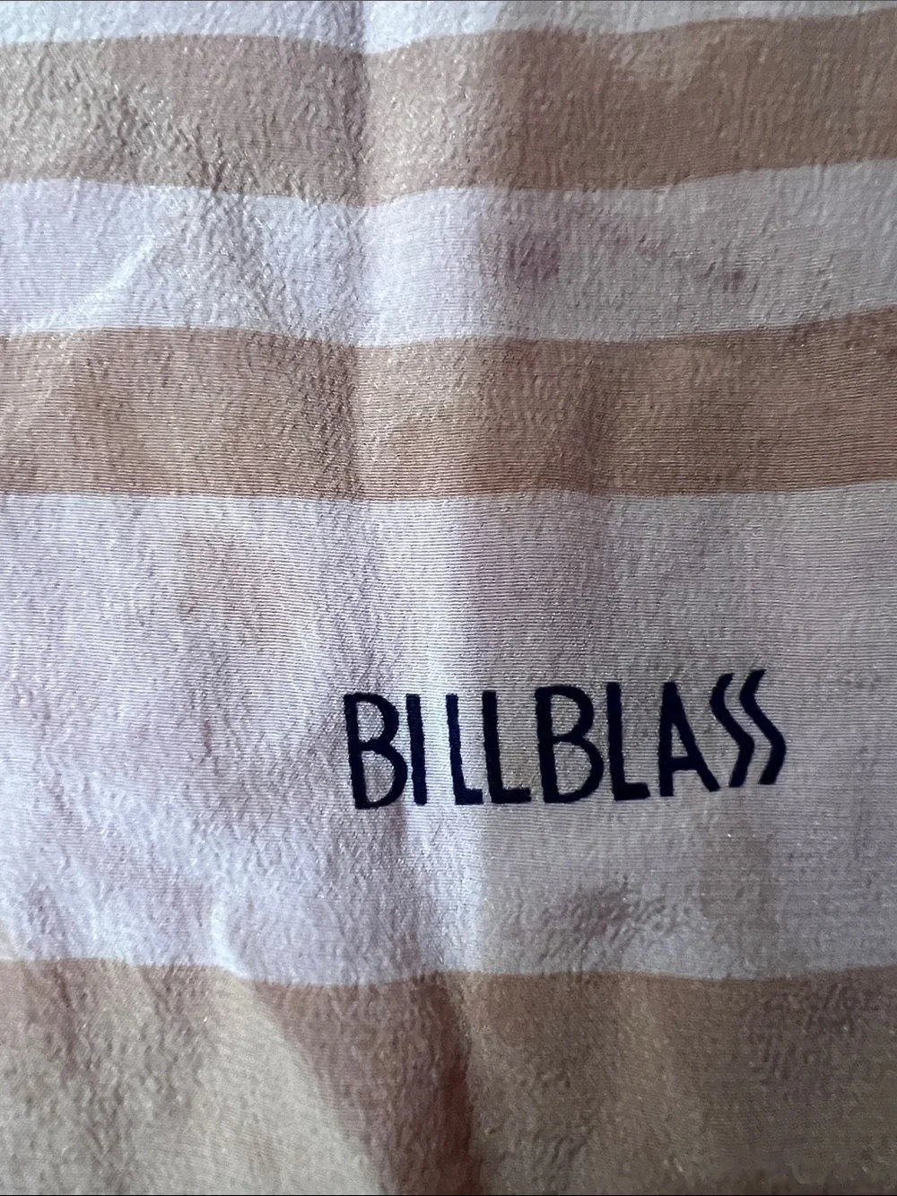 bill blass Beige and White Striped Towel with Navy Logo